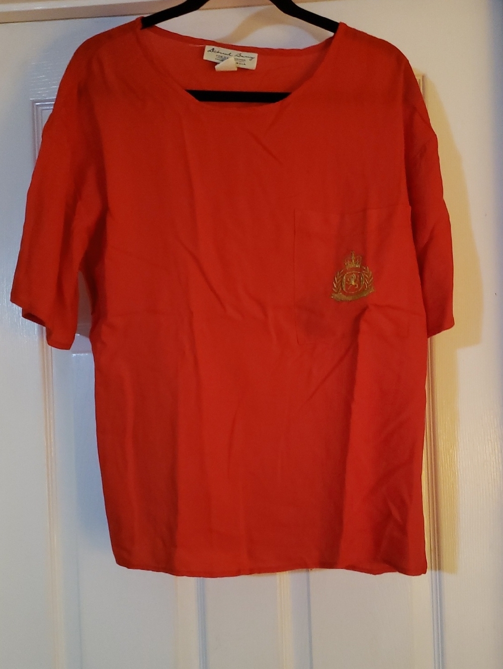 Red Short Sleeve Pocket Tee with Gold Crest